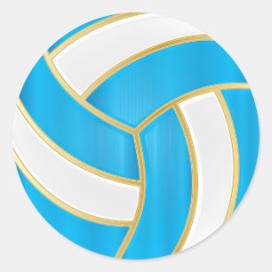 Sticker Rond Baby Blue, Gold et White Volleyball