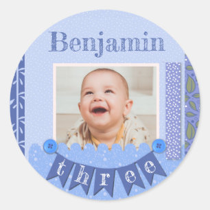 Sticker Rond Baby Boy 3e anniversaire Blue Scrapbook