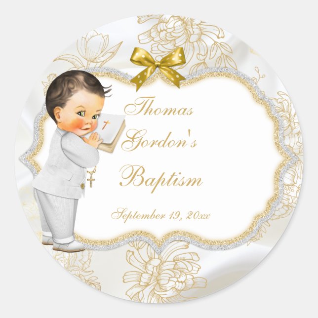 Sticker Rond Baby Boy Baptême Communion Croix de la Bible (Devant)