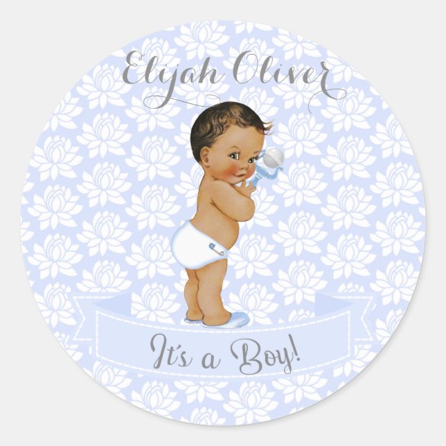 Sticker Rond Baby Boy Blue African American Latino Ethnic (Devant)