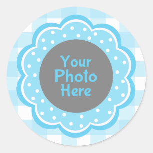 Sticker Rond Baby Boy Blue En vichy photo
