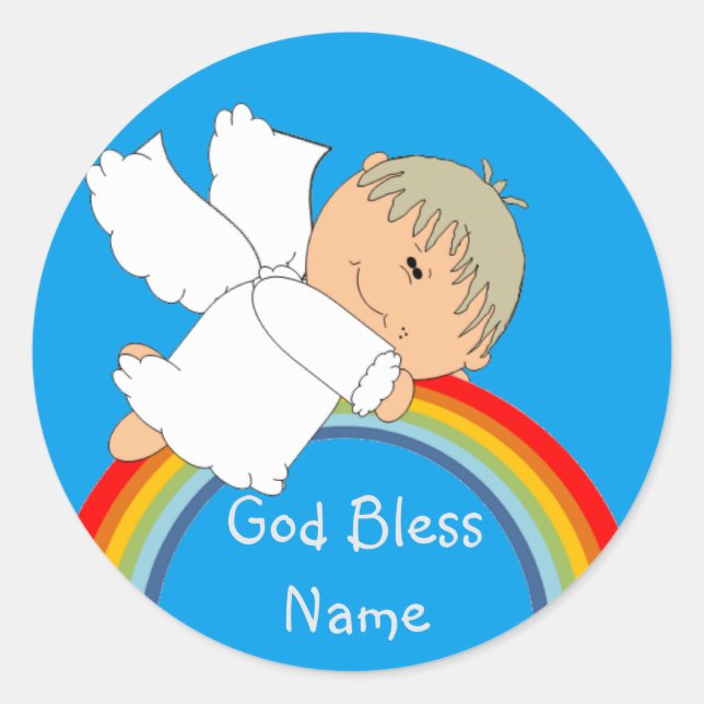 Sticker Rond Baby Boy Douche Anniversaire Soirée mignonne Angel (Devant)