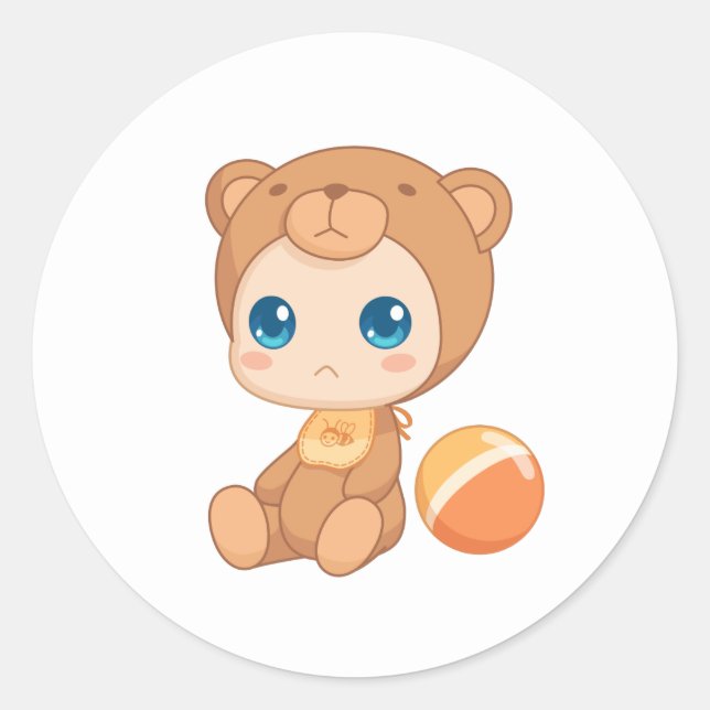Sticker Rond Baby Boy Girl Bear Jumpsuit (Devant)