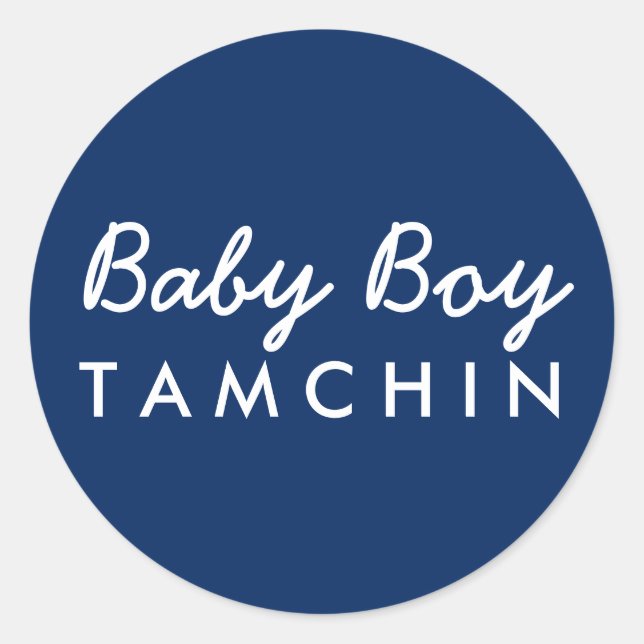 Sticker Rond Baby Boy Nom Baby shower Sticker-Bleu Blanc (Devant)