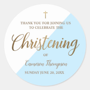Sticker Rond Baby Boy Personnalisé bleu Christening Merci