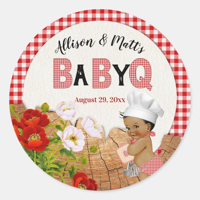 Sticker Rond Baby Boy Red En vichy Wood Floral Baby Q BBQ (Devant)