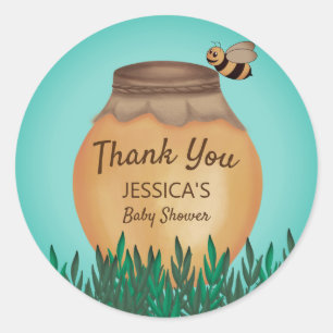 Sticker Rond Baby Bumblebee Jaune Baby shower Turquoise Merci