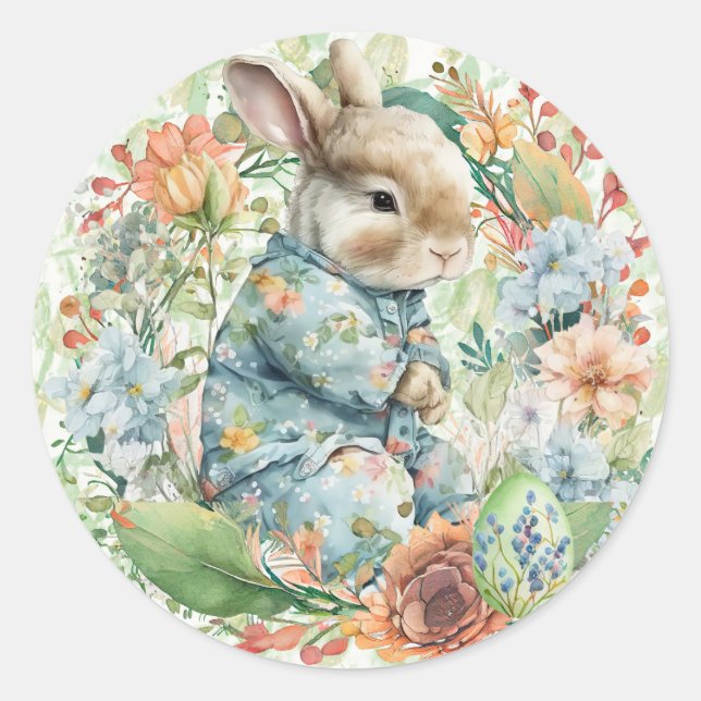 Sticker Rond Baby Bunny Nap Heure Pyjamas Printemps Fleurs mign (Devant)