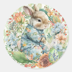 Sticker Rond Baby Bunny Nap Heure Pyjamas Printemps Fleurs mign