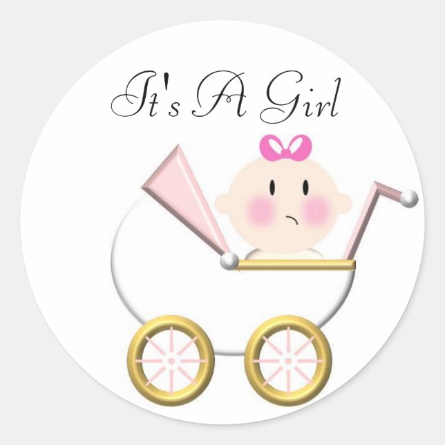 Sticker Rond Baby Carriage 2, C'est une fille (Devant)
