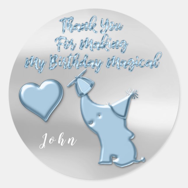 Sticker Rond Baby Elephant Anniversaire Fête Favoriser Merci Bl (Devant)