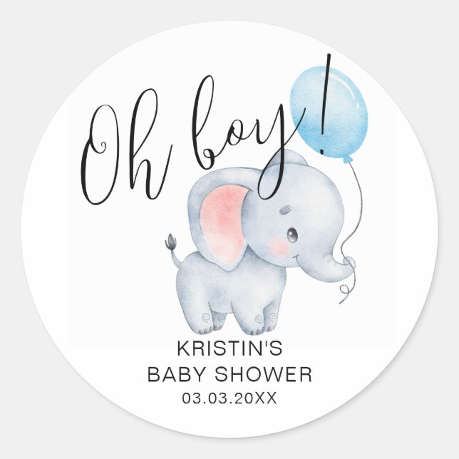 Sticker Rond Baby Elephant & Baby shower Bleu Balloon (Devant)