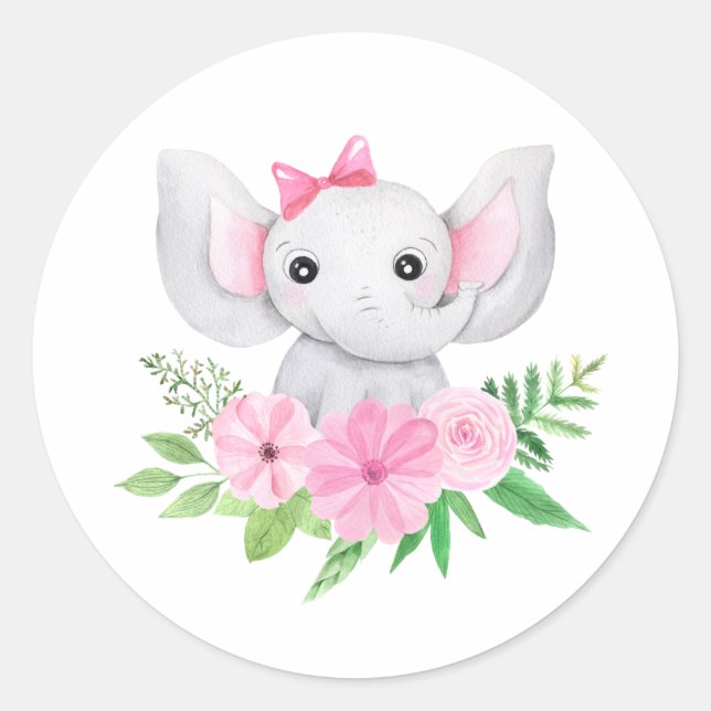 Sticker Rond Baby Elephant Sticket, premier anniversaire, Baby  (Devant)