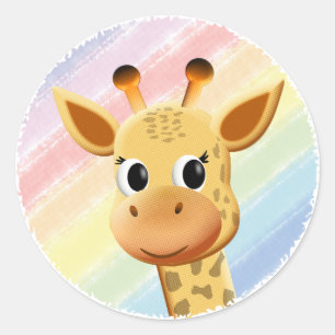 Sticker Rond Baby Giraffe Pastel Rainbow Watercolor Baby shower