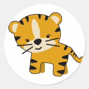 Sticker Rond Baby Girl Cartoon Tiger