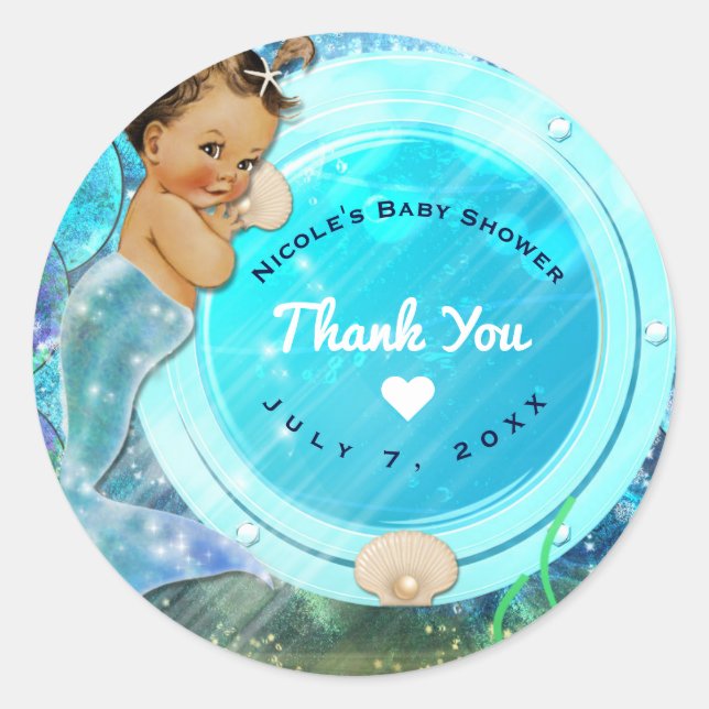Sticker Rond Baby Girl Enchanted Mermaid Baby shower Party (Devant)