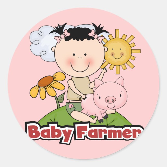 Sticker Rond Baby Girl Farmer avec T-shirts et cadeaux de cocho (Devant)