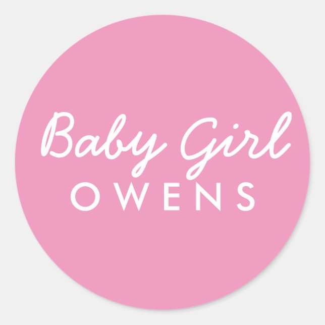 Sticker Rond Baby Girl Nom Baby shower Sticker-Rose Blanc (Devant)