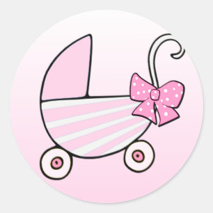 Sticker Rond Baby Girl rose Baby Buggy