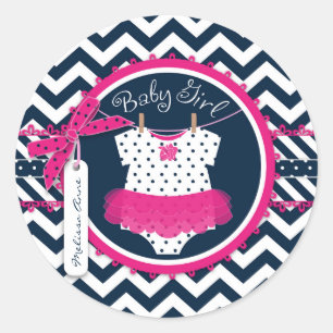 Sticker Rond Baby Girl Tutu Chevron Baby shower d'impression