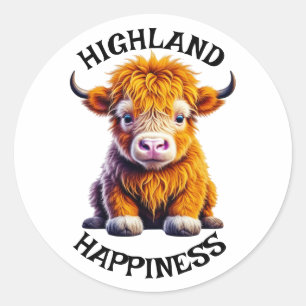 Sticker Rond Baby Highland Cow Adorable Ai Art