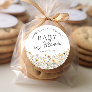 Sticker Rond Baby In Bloom Baby Shower Bohème Fleur Sauvage
