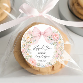 Sticker Rond Baby in Bloom Blush Pink Bow Thank You