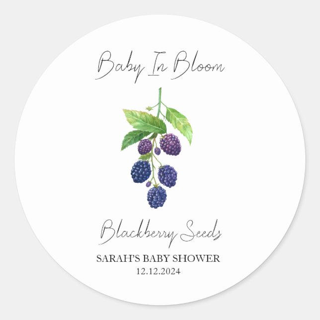 Sticker Rond Baby In Bloom l Blackberry Seeds Baby shower (Devant)