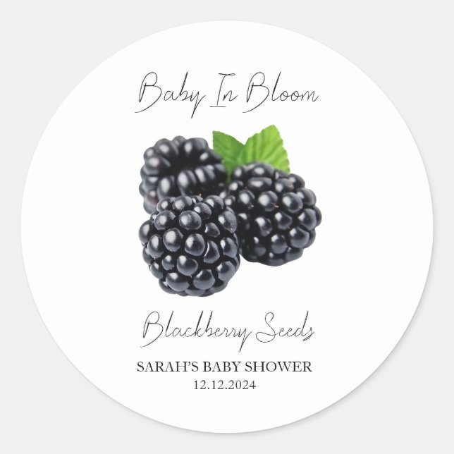 Sticker Rond Baby In Bloom l Blackberry Seeds Baby shower (Devant)