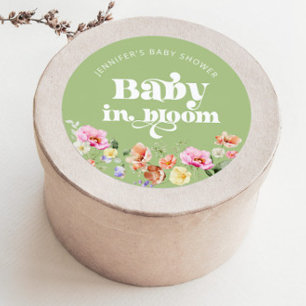 Sticker Rond Baby in florom fleur sauvage baby shower merci