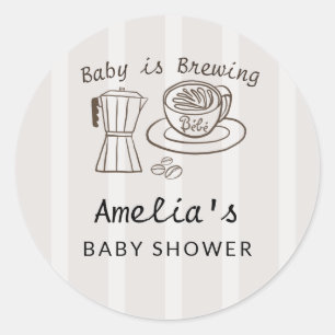 Sticker Rond Baby is Brewing Stripes Baby Shower