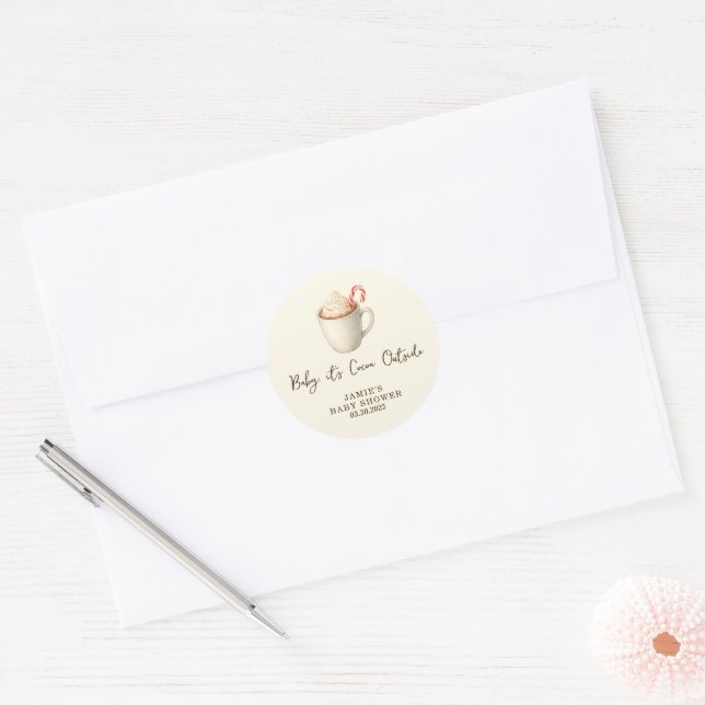 Sticker Rond Baby, It's Cocoa Outside Baby Shower  (Enveloppe)