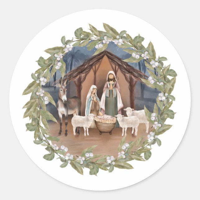 Sticker Rond Baby Jesus in the Manger Nativité Classic Round S (Devant)