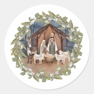 Sticker Rond Baby Jesus in the Manger Nativité Classic Round S