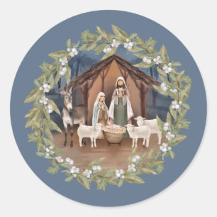 Sticker Rond Baby Jesus in the Manger Nativity