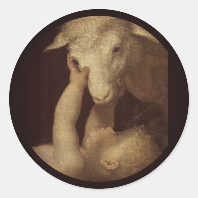 Sticker Rond Baby Jesus Touches Lamb (Devant)