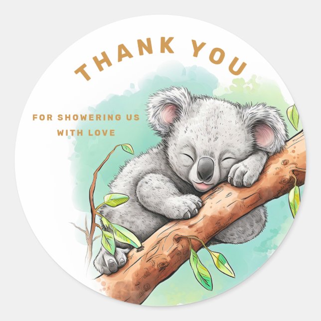 Sticker Rond Baby Koala Baby shower Merci (Devant)