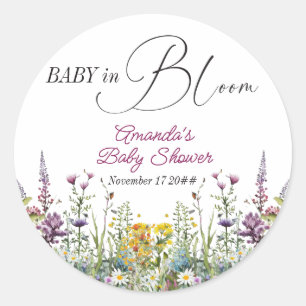 Sticker Rond Baby moderne en Fleur Fleur sauvage Baby shower fl