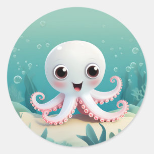 Sticker Rond Baby Octopus Ocean