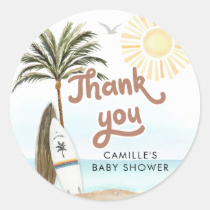 Sticker Rond Baby on Board Baby shower de plage Merci