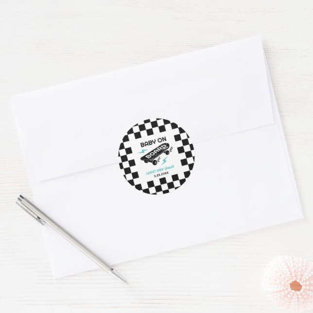 Sticker Rond Baby on Board Skateboard Baby Shower (Enveloppe)