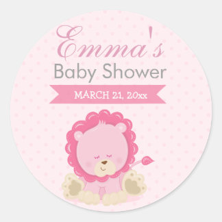 Sticker Rond Baby Safari Pink Lion couché - Nursery Art Cadeau