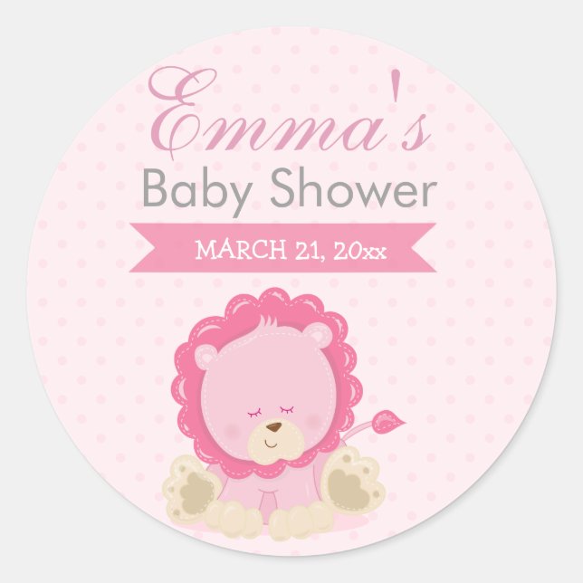 Sticker Rond Baby Safari Pink Lion couché - Nursery Art Cadeau (Devant)