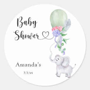 Sticker Rond Baby shower à ballets et éléphants