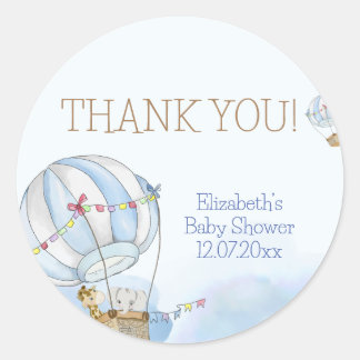 Sticker Rond Baby shower à ballon à air chaud pour bébés animau