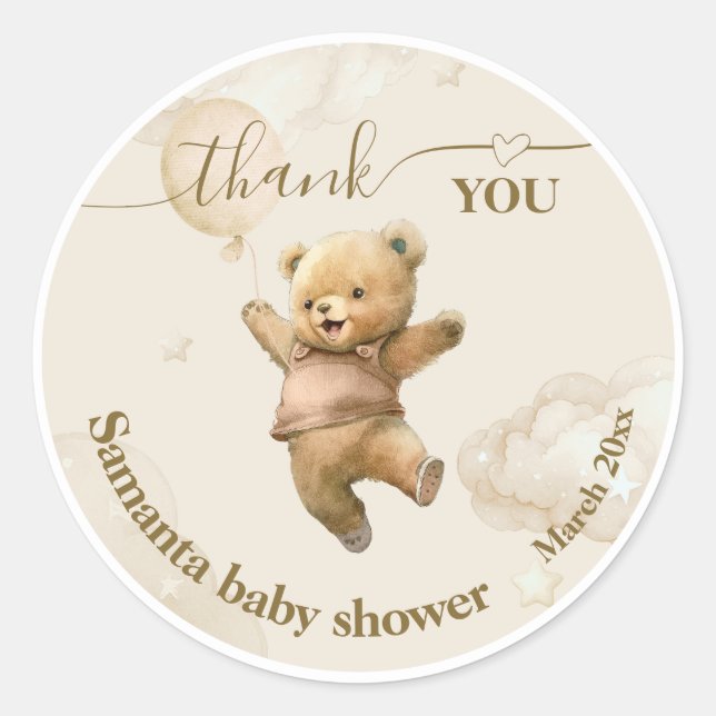 Sticker Rond Baby shower à ballon à air d'attente avant l'ours  (Devant)
