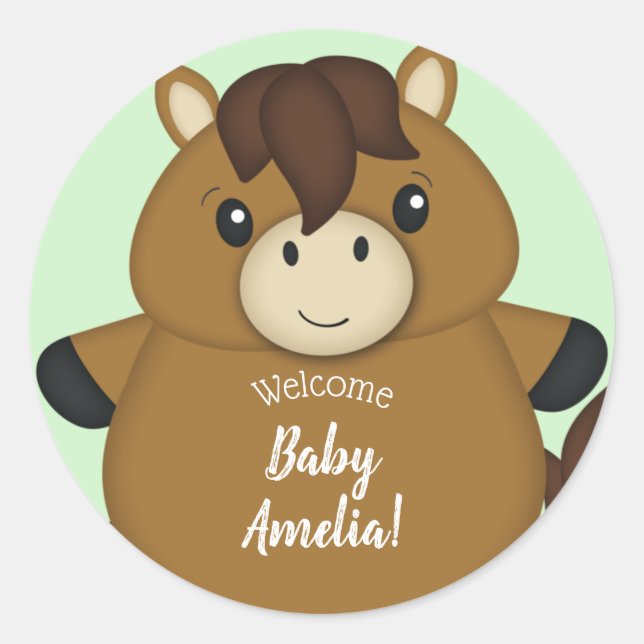 Sticker Rond Baby shower à cheval (Devant)