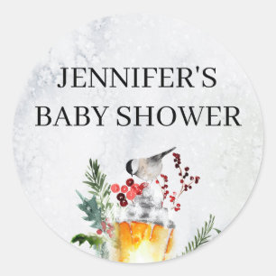 Sticker Rond Baby shower à feuillage persistant aquarelle