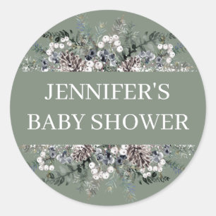 Sticker Rond Baby shower à feuillage persistant aquarelle