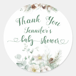 Sticker Rond Baby shower à feuillage persistant d'hiver